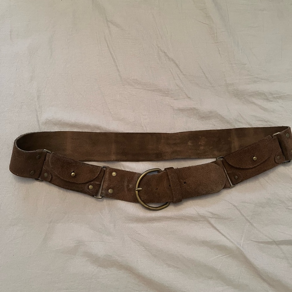 Brown Suede Belt with Brass Buckle